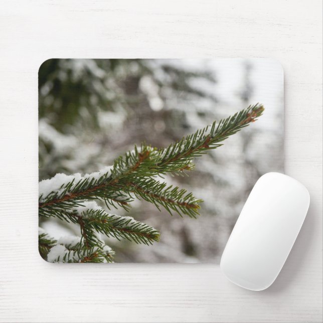 Snow Forest Pine Branch Solitude Mouse Pad (With Mouse)