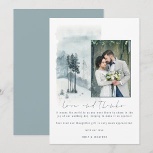 Snow Forest Wedding Photo Love and Thanks Thank You Card