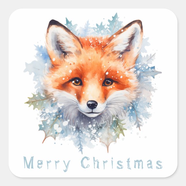 Snow fox and Christmas Square Sticker (Front)