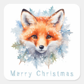Snow fox and Christmas Square Sticker