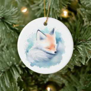 Snow fox ceramic ornament
