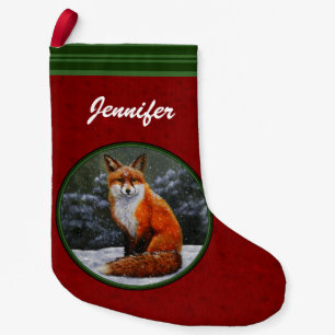 Snow Fox Festive Holiday Red Small Christmas Stocking