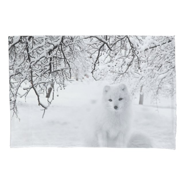 Snow Fox in Winter Woods Pillowcase (Front)