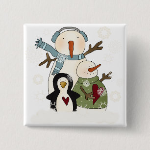 Snow Friends Holiday T-shirts and Gifts 2 Inch Square Button