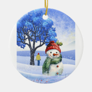 SNOW FUN ON A WINTER DAY CERAMIC ORNAMENT