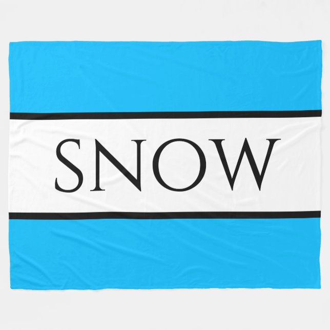 SNOW Fun Wide Bold Bright Sky Blue White Stripes Fleece Blanket (Front (Horizontal))