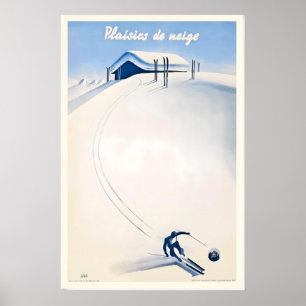 Snow Fun Winter Sport France Vintage Ski Poster