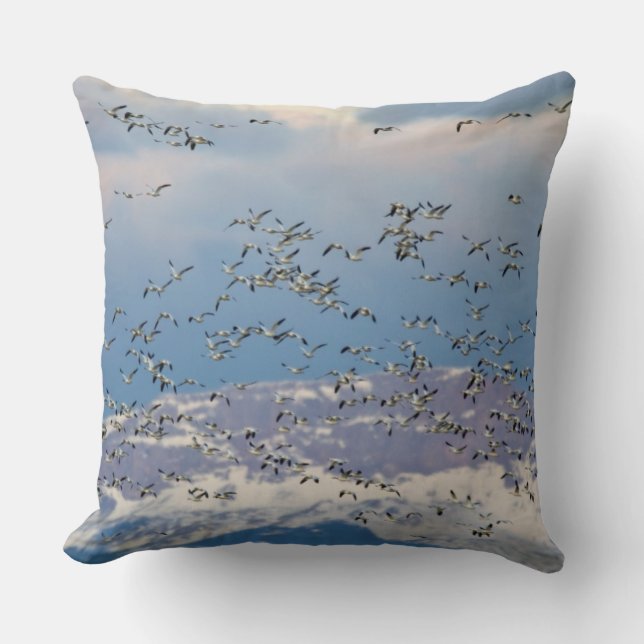 Snow geese during spring migration throw pillow (Front)