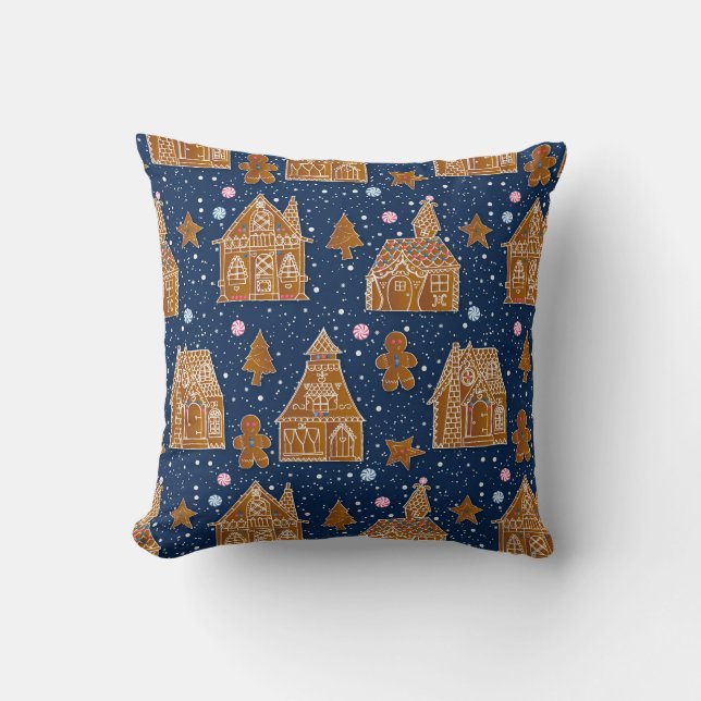 Snow Gingerbread house Throw Pillow (Front)