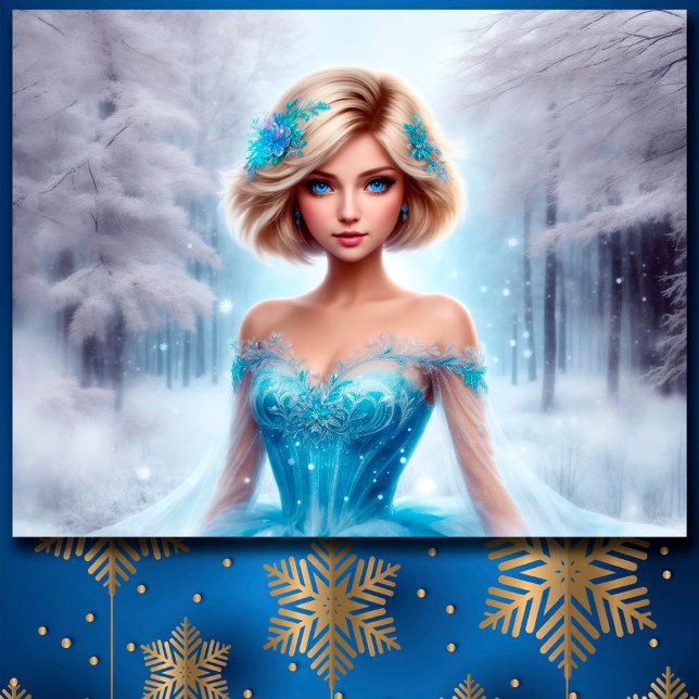 Snow girl blue winter snowflakes cute lovely poster (Creator Uploaded)