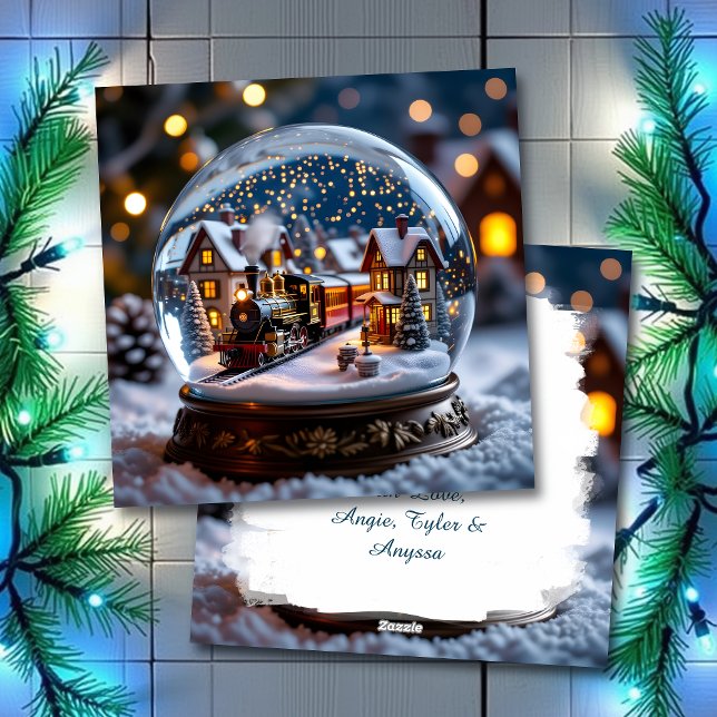 Snow glob Vintage Train Christmas Personalized Holiday Card (Creator Uploaded)