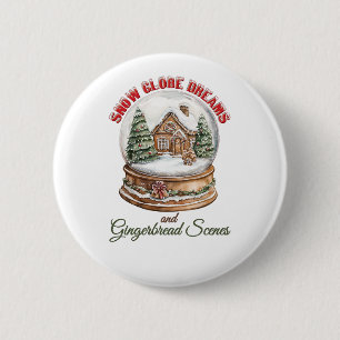Snow Globe and Gingerbread House Christmas Holiday 2 Inch Round Button