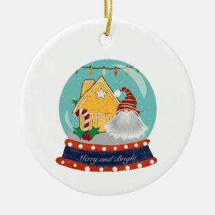 Snow Globe Christmas Gingerbread House with Santa Ceramic Ornament