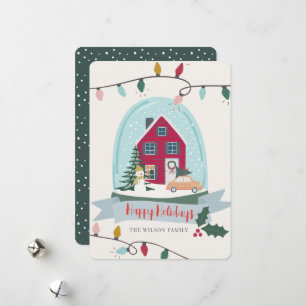 Snow Globe Christmas House & Car Photo Holiday