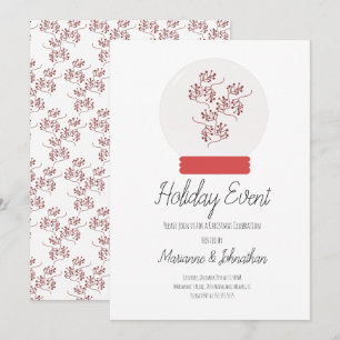 Snow Globe Christmas Party Berry Sprigs Invitation