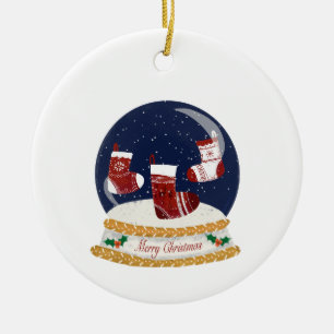 Snow Globe Christmas Stockings Ceramic Ornament