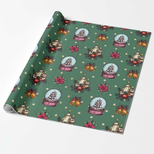 Snow globe Christmas Wrapping Paper (Unrolled)