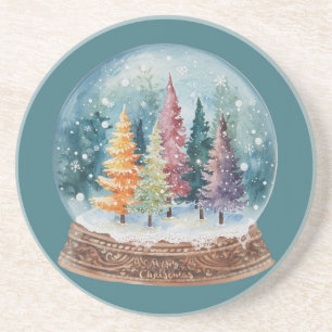 Snow Globe Colorful Christmas Tree Forest Coaster