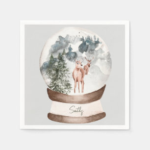 Snow globe Custom Family Name Woodland Christmas Napkin
