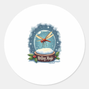 Snow Globe Dragonfly Classic Round Sticker
