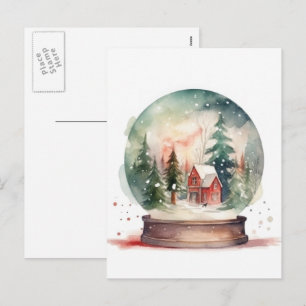 Snow Globe Glass Ball Winter Wonderland Christmas Holiday Postcard
