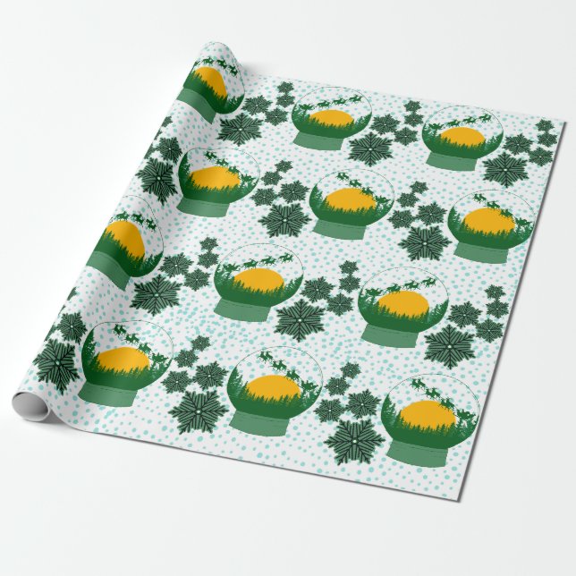 Snow globe green wrapping paper  (Unrolled)