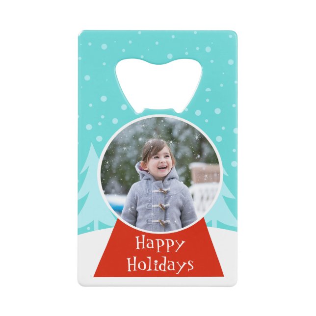 Snow Globe Holiday Photo Bottle Opener Wallet Bottle Opener (Front)