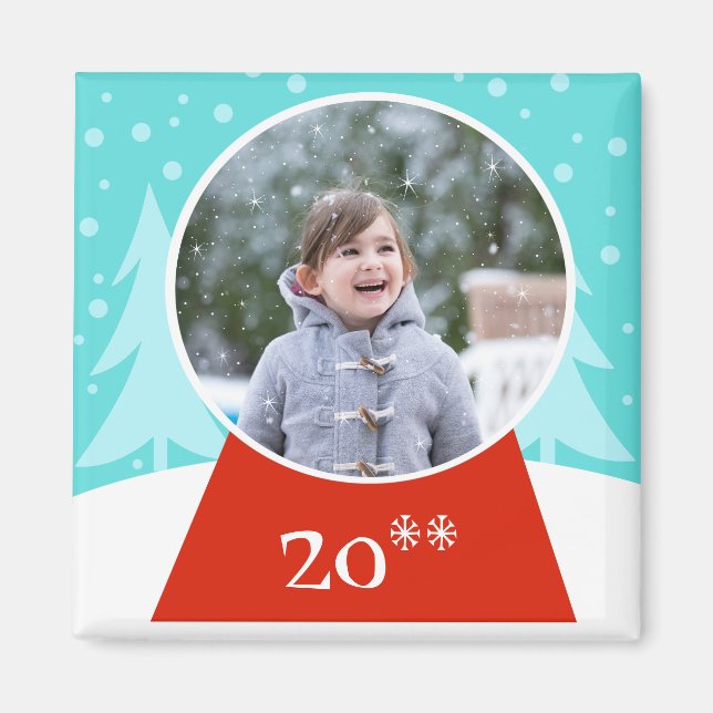 Snow Globe Holiday Photo Magnet (Front)