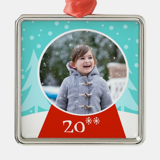 Snow Globe Holiday Photo Ornament (Front)