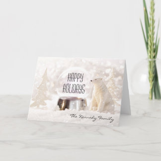 Snow globe in winter scene holiday card