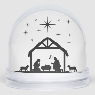 SNOW GLOBE NATIVITY AND CHRISTMAS TREES