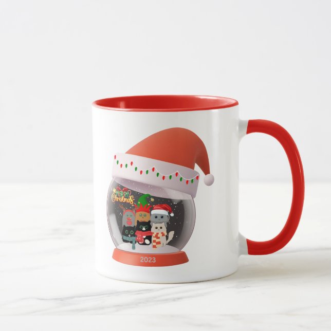 Snow Globe of Festive Holiday Cats Mug (Right)