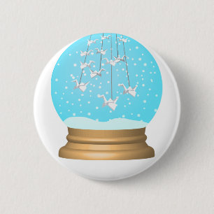 Snow globe Origami swan button