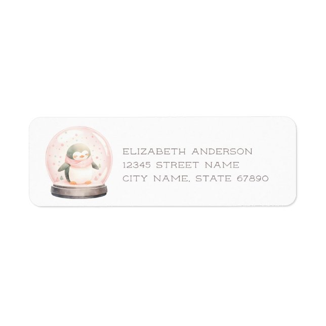 Snow Globe Penguin Return Address Labels (Front)