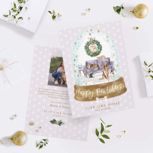 Snow Globe Purple Couch Home Pet Sitting Business Holiday Card