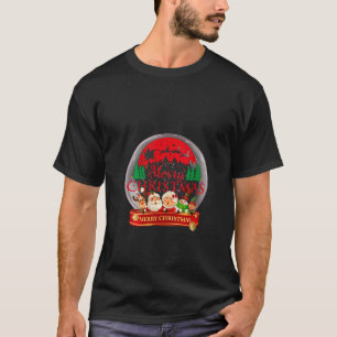 Snow Globe Reindeer Santa Mrs Claus Elf V Neck T-Shirt