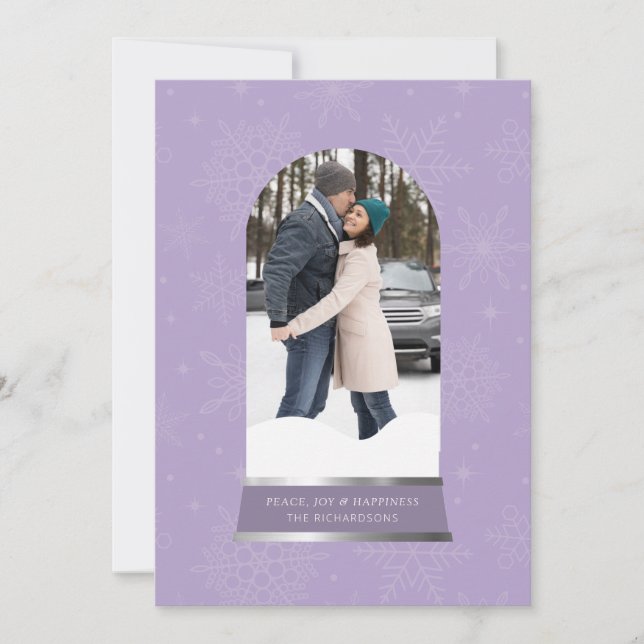 Snow Globe Snowflake Photo Flat Holiday Card (Front)