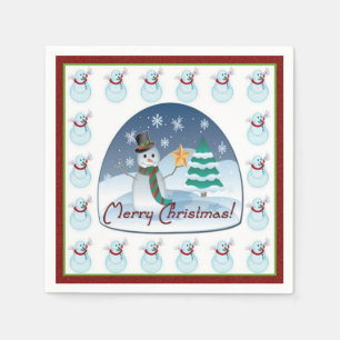 Snow Globe Snowman Merry Christmas Napkins