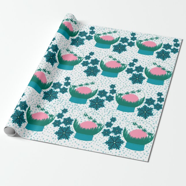 Snow globe teal wrapping paper  (Unrolled)
