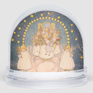 SNOW GLOBE VINTAGE ANGELS AND CHRISTMAS TREE
