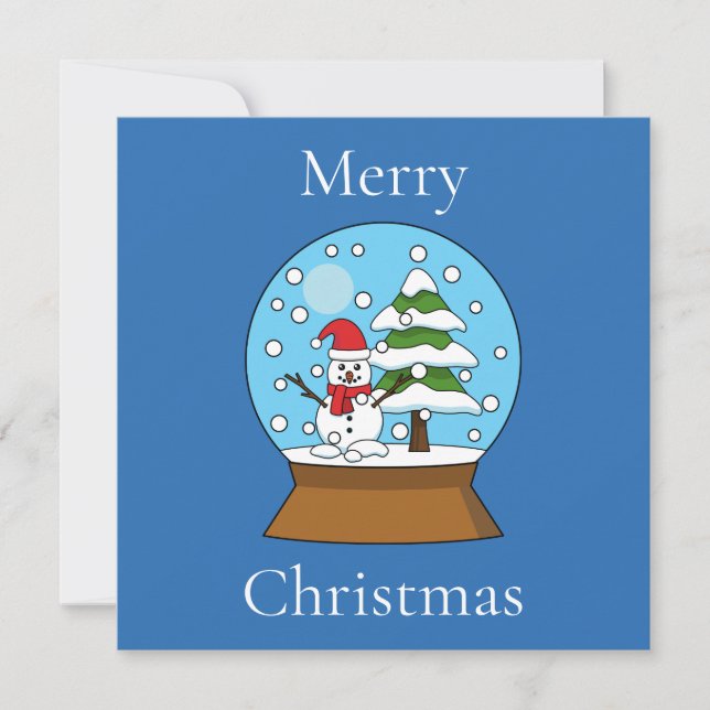 Snow Globe w/ Snowman and Pine Tree | Personalize Holiday Card (Front)