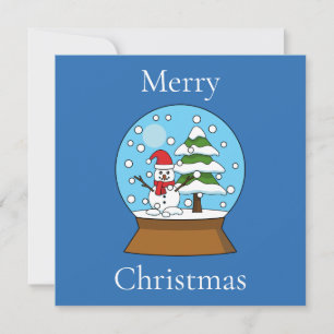 Snow Globe w/ Snowman and Pine Tree Personalize Holiday Card