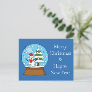 Snow Globe w/ Snowman and Pine Tree Personalize Holiday Postcard
