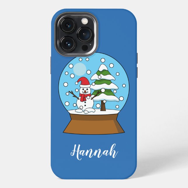 Snow Globe w/ Snowman and Pine Tree | Personalize iPhone Case (Back)
