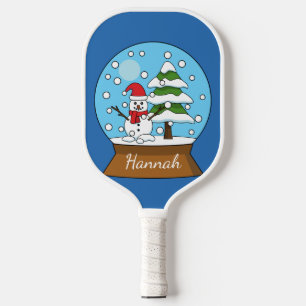 Snow Globe w/ Snowman and Pine Tree Personalize Pickleball Paddle