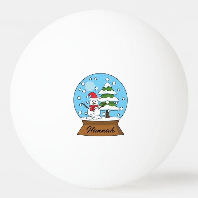 Snow Globe w/ Snowman and Pine Tree | Personalize Ping Pong Ball (Front)