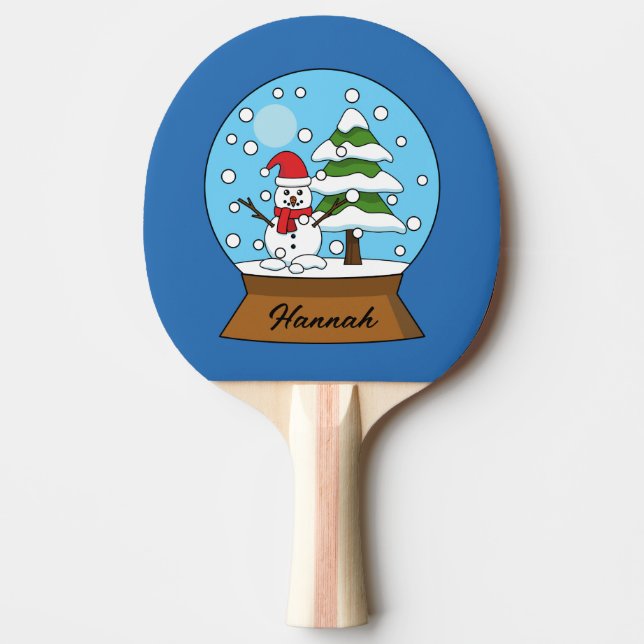 Snow Globe w/ Snowman and Pine Tree | Personalize Ping Pong Paddle (Front)