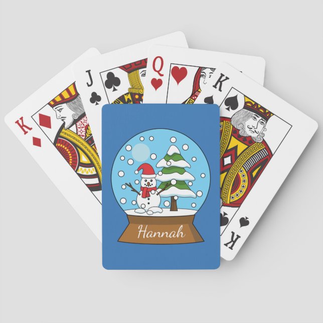 Snow Globe w/ Snowman and Pine Tree | Personalize Playing Cards (Back)