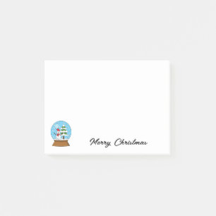Snow Globe w/ Snowman and Pine Tree Personalize Post-it Notes