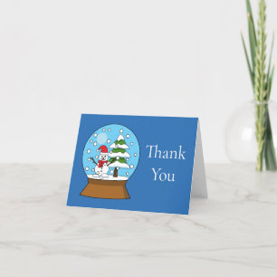 Snow Globe w/ Snowman and Pine Tree Personalize Thank You Card